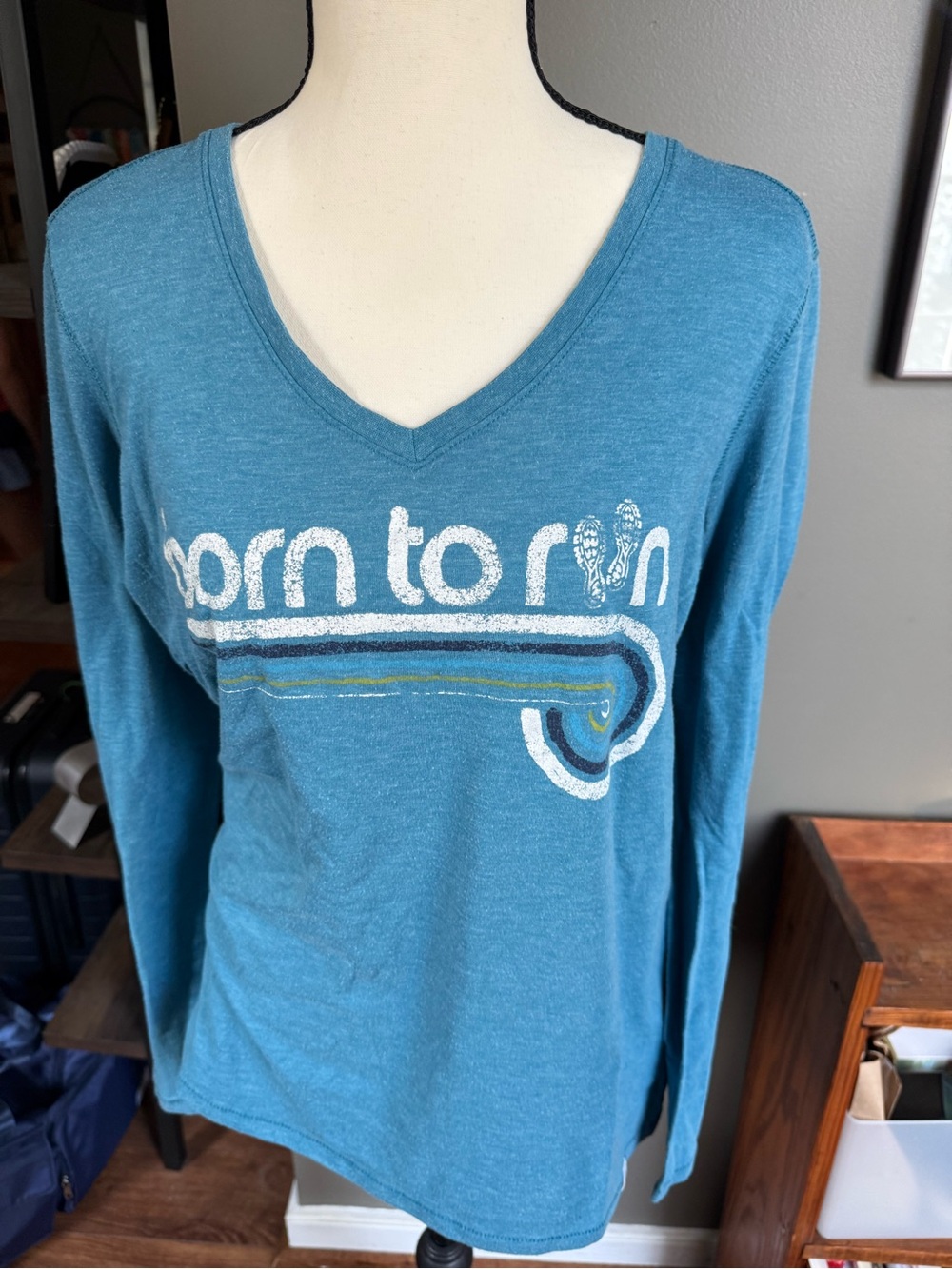 Life is Good Born to Run Long Sleeve V-Neck Running Tee